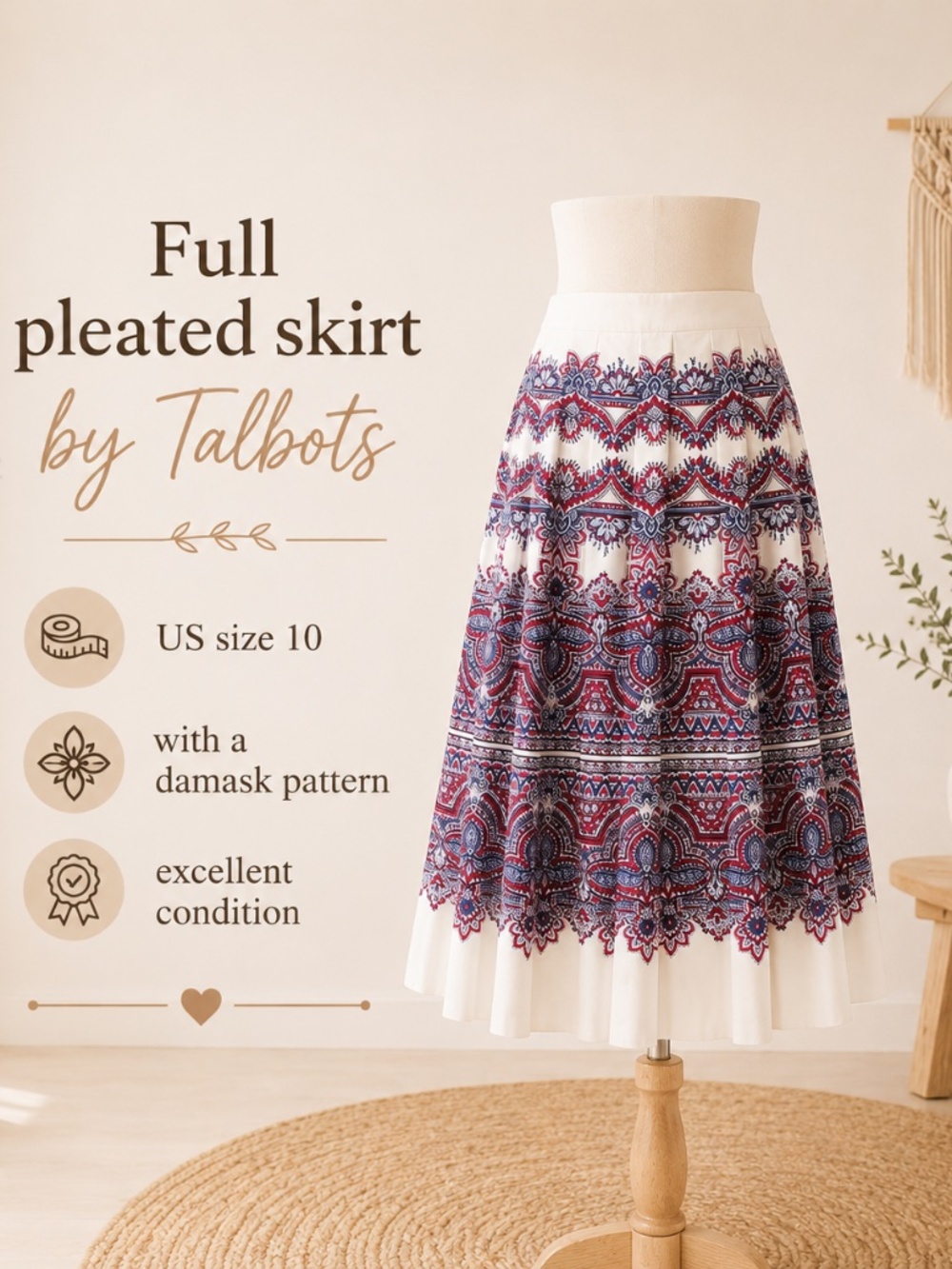 Talbots Pleated Cotton Full Skirt US size 10